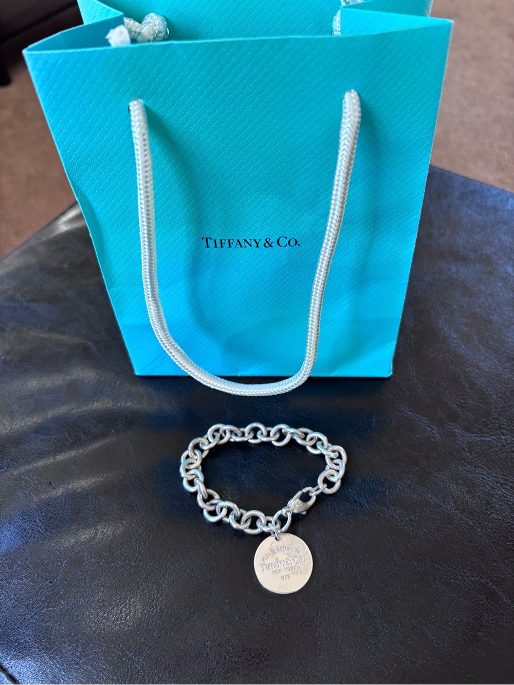Tiffany & Co. Silver Round Tag Charm Bracelet